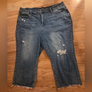 Judy Blue Distressed Wide Leg Cropped Jeans Size 24W